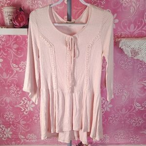 Elegant Light Pink Crochet Detail Tunic